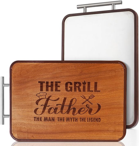 Gift for Dad- Grill Cutting Board Double Sided Wood&Titanium Cutting Boards Engraved Charcuterie Board Unique Gifts from Daughter Son (Dad)
