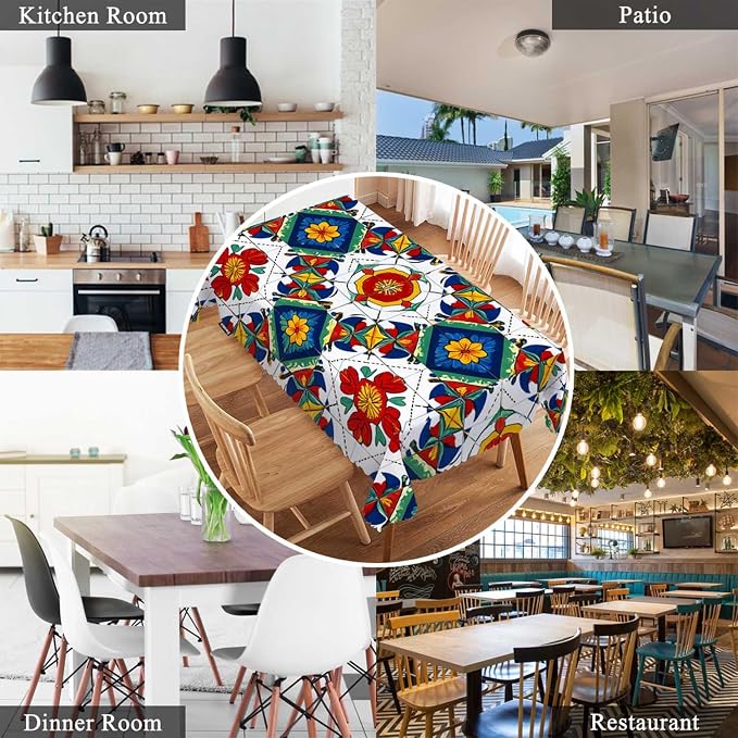 Swono Mexican Pattern Rectangular Tablecloth Ethnic Mosaic Patchwork Mandala Washable Table Cloth Kitchen Dining Room Table Cover for Party Dinner 50x72 Inch Tablecloths