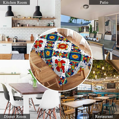 Swono Mexican Pattern Rectangular Tablecloth Ethnic Mosaic Patchwork Mandala Washable Table Cloth Kitchen Dining Room Table Cover for Party Dinner 50x72 Inch Tablecloths