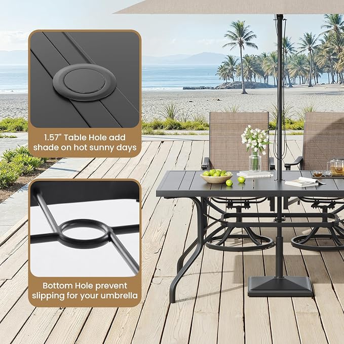 Outdoor Dining Table 60"x35", Rectangle Patio Dining Table with 1.57" Umbrella Hole, Outdoor Metal Furniture for Patio, Graden, Backyard and Poolside, Weather-Resistant