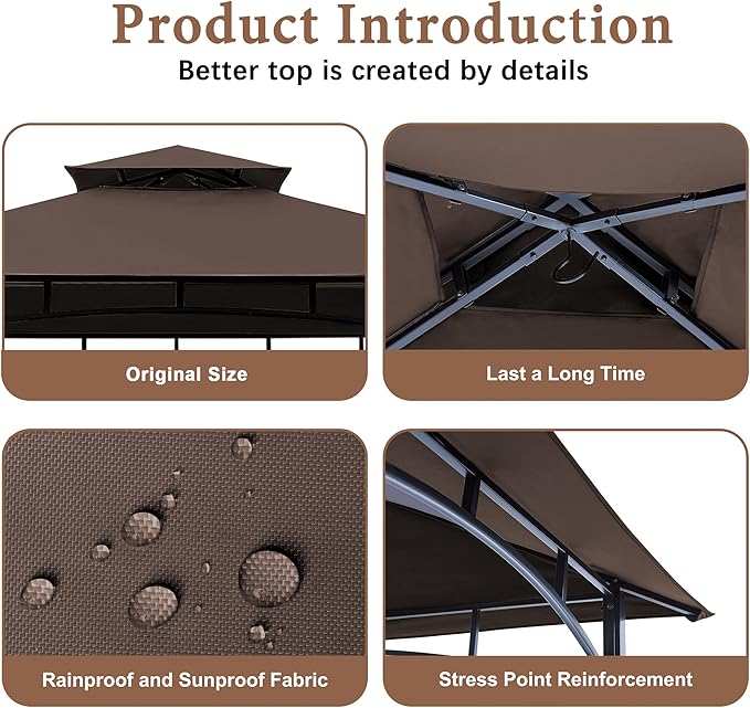 SCOCANOPY Grill Replacement Canopy BBQ Gazebo Top Compatible with Aldi Gardenline Belavi Shoprite Grill Gazebo,for Model Number: 43472,812576,822694,31937-17,21581,(Brown)