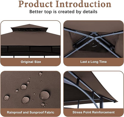 SCOCANOPY Grill Replacement Canopy BBQ Gazebo Top Compatible with Aldi Gardenline Belavi Shoprite Grill Gazebo,for Model Number: 43472,812576,822694,31937-17,21581,(Brown)