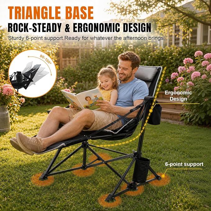 HOPERAN Hammock Camping Chair with Footrest 400lb Swing Chair, Black 2 Pack | 31.5" Wide Seat, 90°-130° Recliner, Stable Frame, 600D Fabric, Carry Bag, Cup Holder, Storage Pocket, for Beach Patio Sports