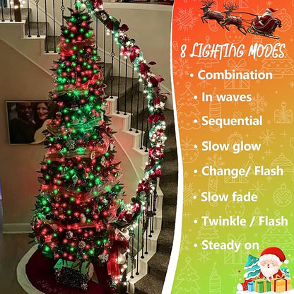 YEGUO 200 LED 66ft String Lights Outdoor Waterproof, Red and Green Christmas Lights Indoor, Green Wire Twinkle Tree Lights Plug in with Timer Memory 8 Modes