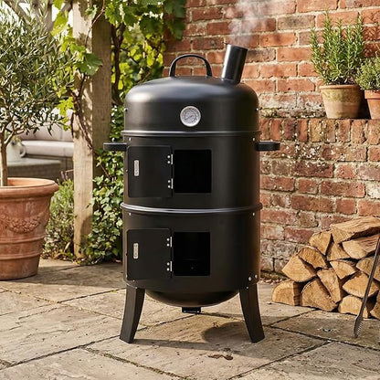 21" Portable Charcoal Grill Barbecue Grills with Thermometer, Layer Iron Round BBQ Grill for Garden Party Picnic Hiking Travel Backyard Cooking, Easy to Assemble, Asadores de Carbon (Black)