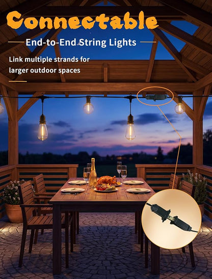 30FT 19-Light T Shape Outdoor String Lights, ST38 G40 Patio Lights | 19 Shatterproof LED Bulbs, 2700K Warm White, UL-Listed, Dimmable, IP65, Plug In, Commercial Grade Patio Pergola Cafe Backyard