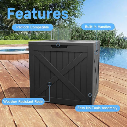 32 Gallon Resin Outdoor Deck Box, Waterproof and Lockable Storage Bin for Patio Furnishings, Outdoor Cushions, Garden Tools and Pool Related Supplies (Black, 32 Gallon)