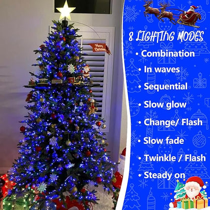 YEGUO 66ft 200 LED Blue String Lights Outdoor Waterproof, Green Wire Christmas Lights Indoor, 8 Modes Twinkle Tree Lights Plug in with Memory Timer