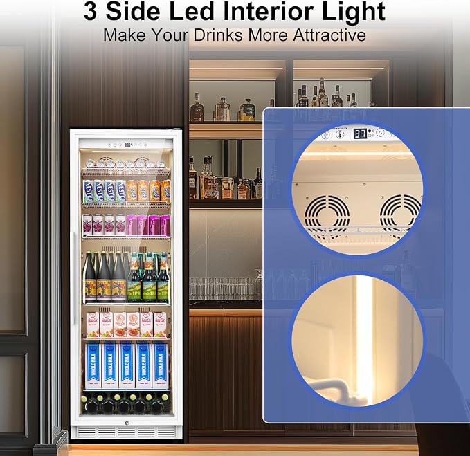 FoMup Commercial Display Refrigerator with Reversible Glass Door, Upright Beverage Cooler Merchandiser, Drink Fridge with Door Lock for Restaurant Supermarket Convenience Store, 13.8 Cu.Ft
