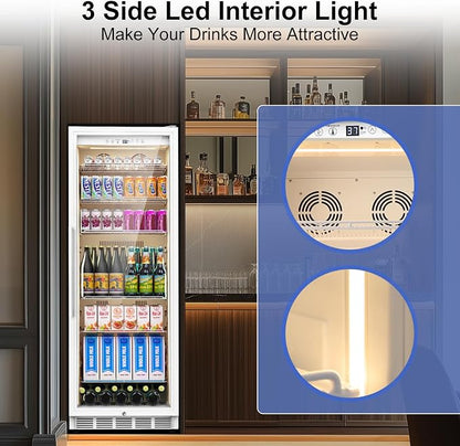FoMup Commercial Display Refrigerator with Reversible Glass Door, Upright Beverage Cooler Merchandiser, Drink Fridge with Door Lock for Restaurant Supermarket Convenience Store, 13.8 Cu.Ft