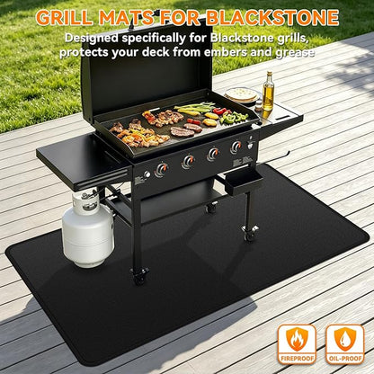 Under Grill Mats for Blackstone - 72 x 39 Inch BBQ Mats for Outdoor Grill Deck Protector, Double-Sided Fireproof Oil-Proof Waterproof Griddle Floor Mat for Outdoor Grilling, Easy to Clean