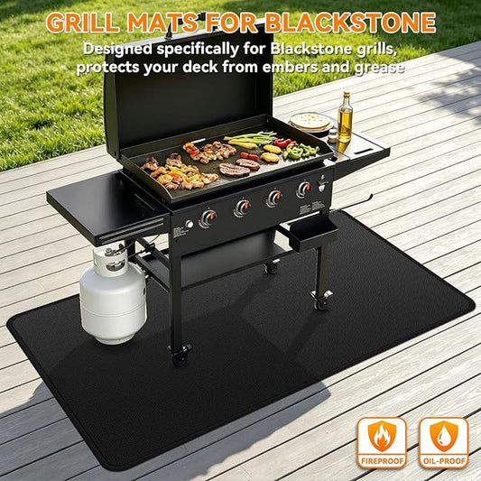 Under Grill Mats for Blackstone - 48 x 30 Inch BBQ Mats for Outdoor Grill Deck Protector, Double-Sided Fireproof Oil-Proof Waterproof Griddle Floor Mat for Outdoor Grilling, Easy to Clean