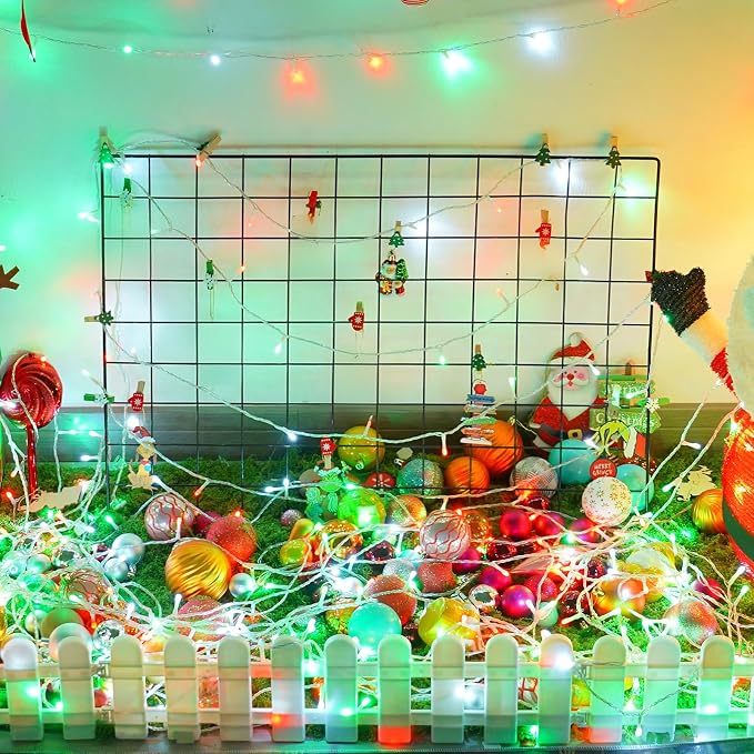 YEGUO 165ft 500 LED String Lights Outdoor Waterproof, Clear Wire Christmas Lights Indoor Plug in, 8 Modes Fairy Light for Bedroom Classroom Party Tree Decor(Red White and Green)