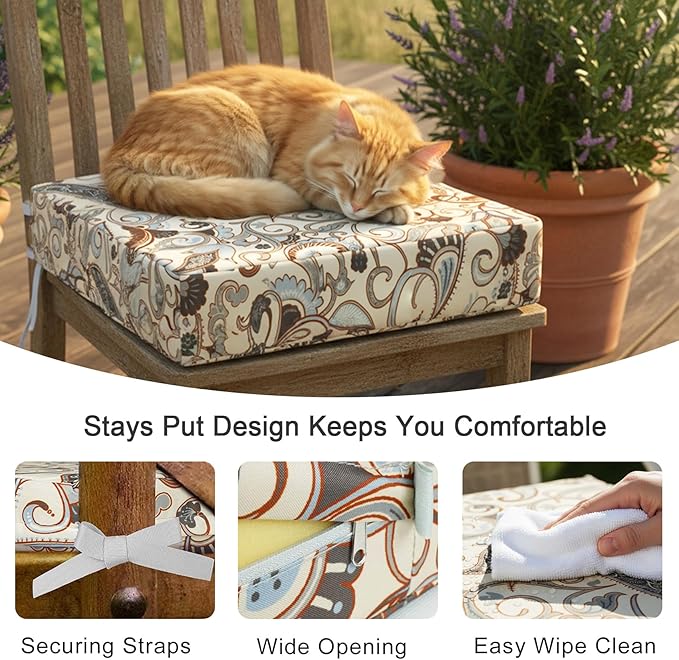 NettyPro Patio Furniture Cushion Covers Replacement Set 4 Water Repellent UV Resistant Outdoor Chair Seat Cushion Slipcover with Zipper and Tie, Replacement Cover Only, 20 x 18 x 4 Inch