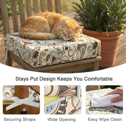 NettyPro Outdoor Patio Chair Seat Cushion Covers Replacement, Water Resistant UV Protection Cushion Slip Covers with Zipper and Tie, 24 x 22 x 4 Inch, Vintage