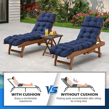 Chaise Lounge Cushions Outdoor, Waterproof & Fade Resistant Patio Lounge Chair Cushions for Outdoor Furniture, Chaise Cushion with Ties for Patio, Pool, Lawn and Beach, 75.1x22.8x4.7 Inch, Navy Blue