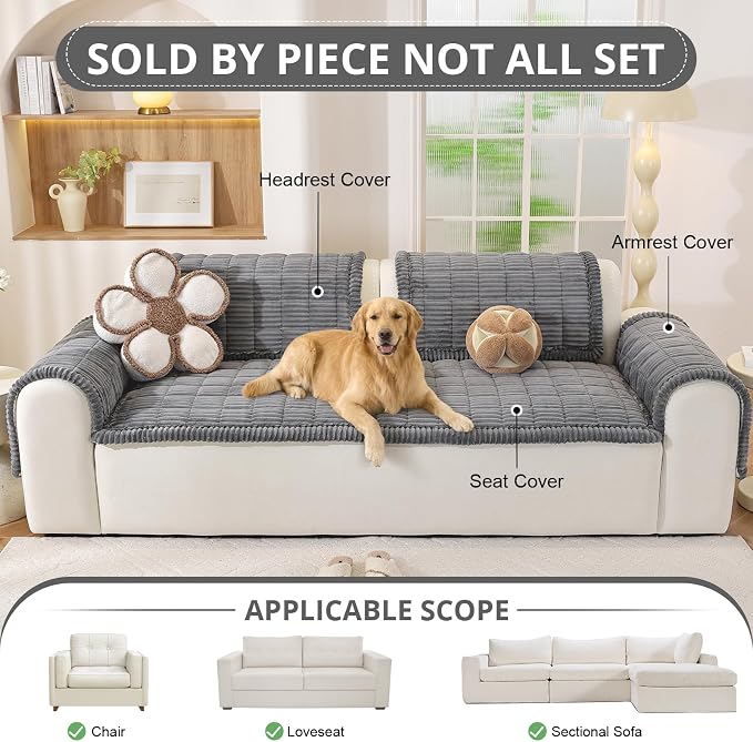 OstepDecor Couch Cover for Dogs, Washable Non Slip Sofa Cover for Pets | Soft Couch Covers for Sofa, Loveseat and Sectional, Furniture Protector Against Pet Hair & Dirt (35.4" x 35.4", Dark Grey)