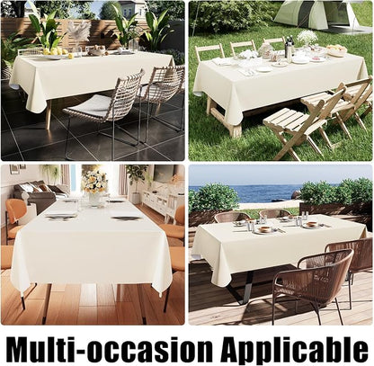 Smiry Rectangle Table Cloth 60x120 Inch, Waterproof Wipeable Vinyl Tablecloths Protector, Oil Spill Proof Plastic Table Cover for Dining, Picnic, Camping, Outdoor, Beige
