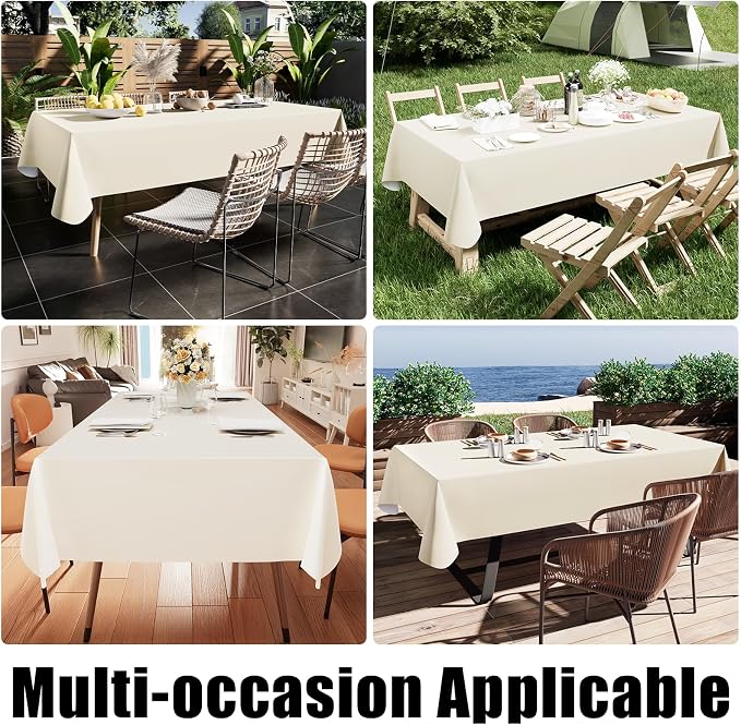 Smiry Rectangle Table Cloth 60x84 Inch, Waterproof Wipeable Vinyl Tablecloths Protector, Oil Spill Proof Plastic Table Cover for Dining, Picnic, Camping, Outdoor, Beige