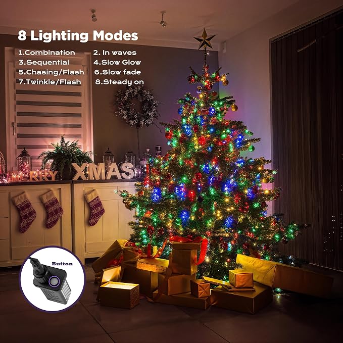 WBao Long Christmas Lights Indoor Outdoor 500LED 174ft, Super Bright LED Christmas String Lights with UL Certified, 8 Light Modes, Timer, Memory & Waterproof for Trees, Patio, Party Decor, Multicolor