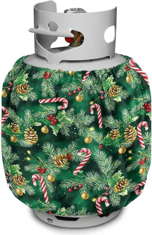 Xmas Tree Propane Tank Cover 20lb Christmas Gas Tank Cylinder Cover for All Season Heavy Duty RV Gas Cylinder Protector for Outdoor Gift for Holiday