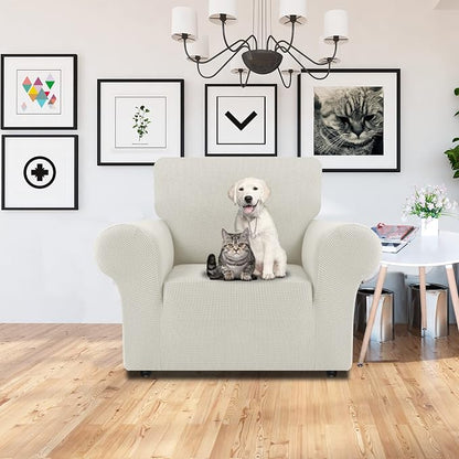 LURKA Stretch Chair Cover for Sofa, 1 Piece Armchair Slipcover, Ivory | Soft Stretch Jacquard, Fits 31"-55" Armchairs, Elastic Bottom for Secure Fit, Machine Washable, Pet & Kid Friendly