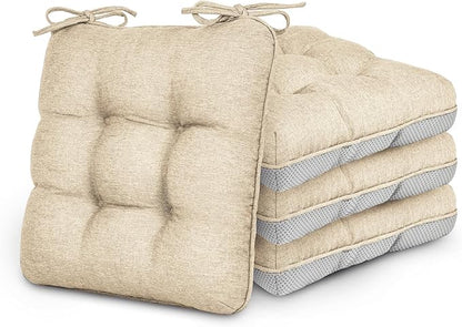 Love's cabin Memory Foam Chair Cushions Set of 4, 19"x19"x3.5" Indoor & Outdoor Seat Pads for Dining, Kitchen, Office, Patio Chairs - Khaki