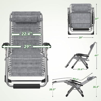 ZENPETIO 29In XL Zero Gravity Chair, 440LBS with Cushion | Anti Gravity Recliner Lounge Chair with Aluminum Alloy Lock & Footrest, 90-170° Adjustable, for Lawn Patio Indoor Outdoor