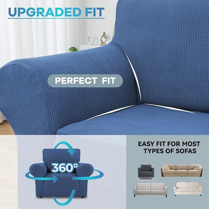LURKA Stretch Chair Cover for Sofa, 1 Piece Armchair Slipcover, Blue | Soft Stretch Jacquard, Fits 31"-55" Armchairs, Elastic Bottom for Secure Fit, Machine Washable, Pet & Kid Friendly