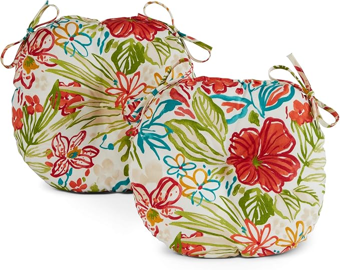 Greendale Home Fashions Garden Floral Outdoor 15-inch Bistro Seat Cushion, Set of 2