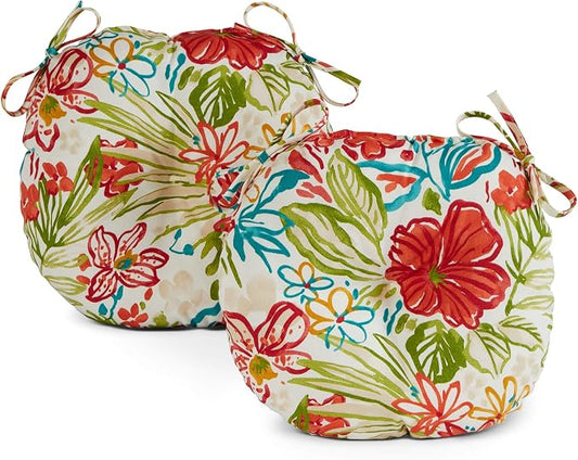 Greendale Home Fashions Garden Floral Outdoor 15-inch Bistro Seat Cushion, Set of 2