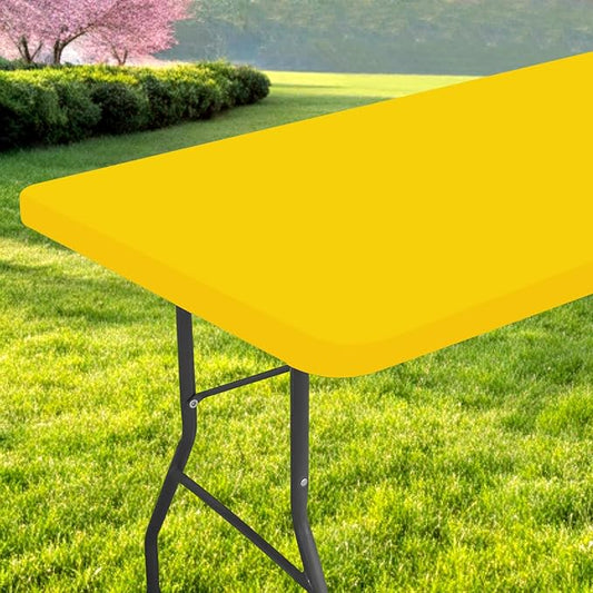 Rectangle Table Cloth, Waterproof Elastic Fitted Tablecloth for 4 Foot Folding Tables, Washable Polyester Tablecloths for Picnic, Camping, Outdoor (Yellow, 24"x48")