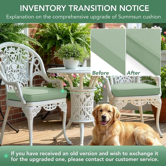 Outdoor Chair Cushions Set of 4: Waterproof & Fade Resistant Patio Furniture Cushions - 19 x 19 x 2 Inch Non Slip Round Corner Seat Cushion Pads with Removable Cover for Garden Yard Lawn, Sage Green