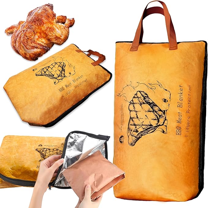 New England Stories BBQ Blanket for Resting Meat, 5-Layer Insulated Meat Resting Bag for Moisture Retention and Perfect BBQ, Wide Mouth with Handle Design for Large Brisket/Pork Shoulders/Turkeys