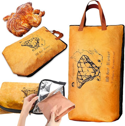 New England Stories BBQ Blanket for Resting Meat, 5-Layer Insulated Meat Resting Bag for Moisture Retention and Perfect BBQ, Wide Mouth with Handle Design for Large Brisket/Pork Shoulders/Turkeys