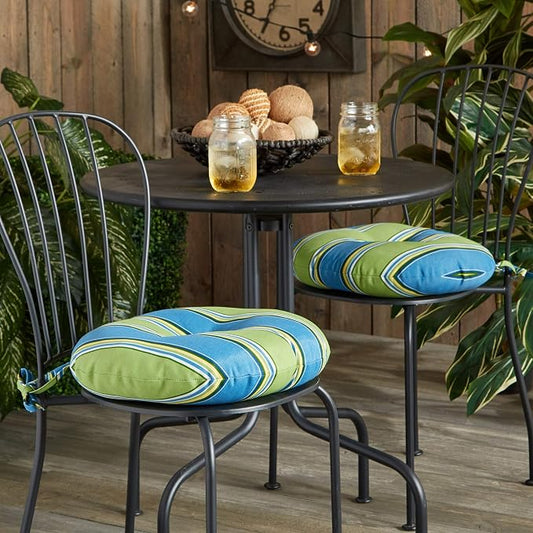 Greendale Home Fashions Belize Stripe Outdoor 15-inch Bistro Seat Cushion, Set of 2