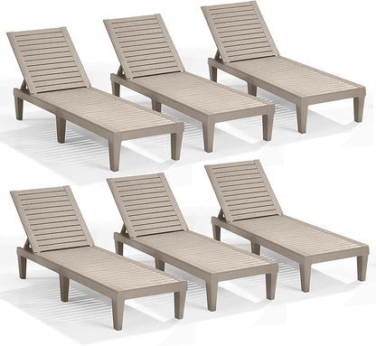 Nestl Sun Tanning Chair - Sand Beige Chaise Lounge Chair Outdoor, Lightweight Pool Lounge Chairs Set of 6, Adjustable 5-Position Reclining Lawn Chair, Waterproof Beach Outdoor Lounge Chairs
