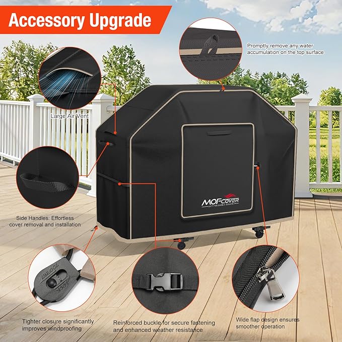 Exclusive Foldable 55 inch Grill Cover, 600D Heavy Duty Outdoor BBQ Cover for 3-4 Burners Grill, Waterproof Fade Resistant Barbecue Cover, Black
