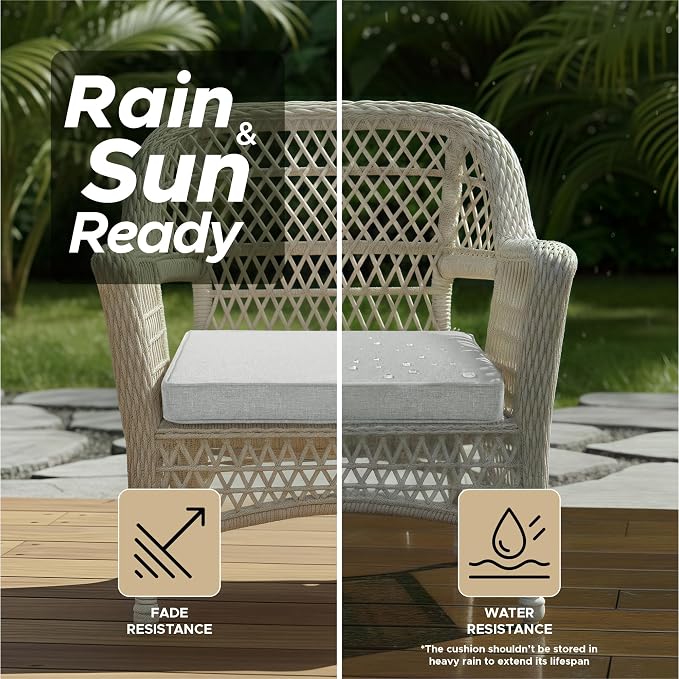 Outdoor Chair Cushions, Set of 4, 18.5 x 16 Inch, Light Grey | Water Resistant, Fade Resistant, Patio Furniture Seat Replacement, Removable Cover with Zipper, Non-Slip Bottom with Ties