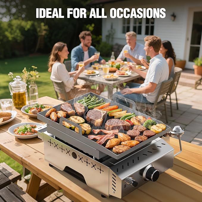 COWSAR Portable Propane Griddle, 304 Stainless Steel Gas Grill, 8000 BTU Table Flat Top Grill for Outdoor BBQ, Camping and RVs