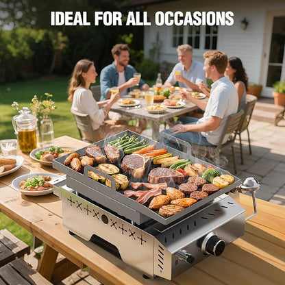 COWSAR Portable Propane Griddle, 304 Stainless Steel Gas Grill, 8000 BTU Table Flat Top Grill for Outdoor BBQ, Camping and RVs