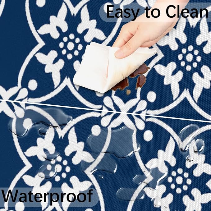 Navy Blue Mandala Outdoor Round Fitted Tablecloth with Umbrella Hole and Zipper, 45"-56" Elastic Patio Table Cloth Oil-Proof Waterproof Patio Table Cover for Picnic Party Camping