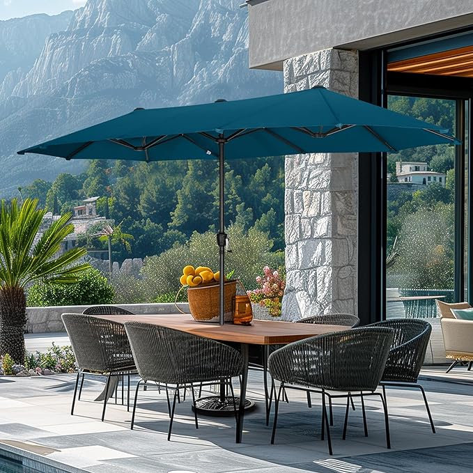 GREEN PARTY 13 ft Outdoor Patio Umbrella, Large Rectangular Table Umbrellas | Double-Sided, UV & Fade Resistant Canopy for Deck Poolside Garden Backyard, Market Umbrella with Crank & 1.5" Pole, Cerulean