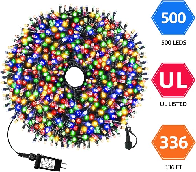 MZD8391 170FT 500 LED Christmas Lights Outdoor Indoor, Christmas Tree Light | Multicolor, 100% UL Listed, Waterproof, 8 Light Modes, Timer & Memory, End To End Connect, Christmas String Light Decoration
