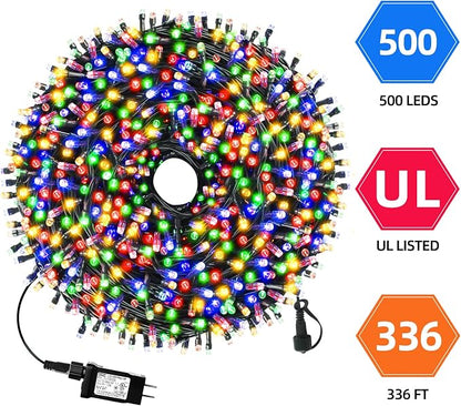 MZD8391 170FT 500 LED Christmas Lights Outdoor Indoor, Christmas Tree Light | Multicolor, 100% UL Listed, Waterproof, 8 Light Modes, Timer & Memory, End To End Connect, Christmas String Light Decoration
