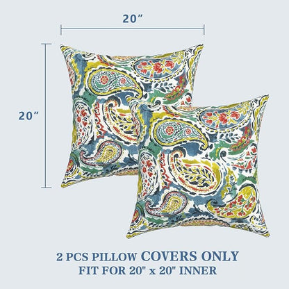 LVTXIII Outdoor Pillow Covers 20x20 Inch, 2 Pack Large Square Throw Pillow Cases, Fade-Resistant Cushion Covers for Patio Furniture Sofa, Garden Porch, Paradise Paisley