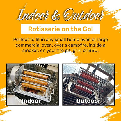 ROTO-Q Plus Sausage Carousel – Hot Dog & Sausage Rotisserie Attachment – Non-Electric, 7-Sausage Capacity (Stainless Steel)