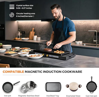 Double Induction Cooktop, 1800W Portable Dual Burner with 8 Power Levels, Sensor Touch Control & 99-Min Timer, Fold-n-Store Design for RV, Small Kitchen & Outdoor Cooking (black)