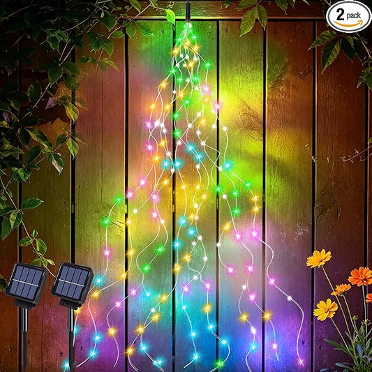 VOOKRY 2 Pack 10 Strands 200 LEDs Solar Fairy Lights Outdoor Waterproof, Solar Powered String Lights 8 Modes DIY Watering Can Lights for Party Wedding Patio Yard Garden Tree Decorations(Multicolor)