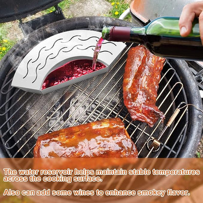 Onlyfire BBQ Smoker Box, Stainless Steel Fan-Shape Wood Chip Smoker Box with Removable Lid & Water Reservoir for Charcoal Grills, Kamado Grills - Add Smokey BBQ Flavor to Your Foods, Design Patent